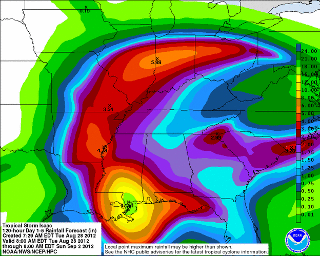 Rainfall prediction from the National Oceanic and Atmospheric Administration.