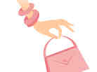 A pink hand and purse.