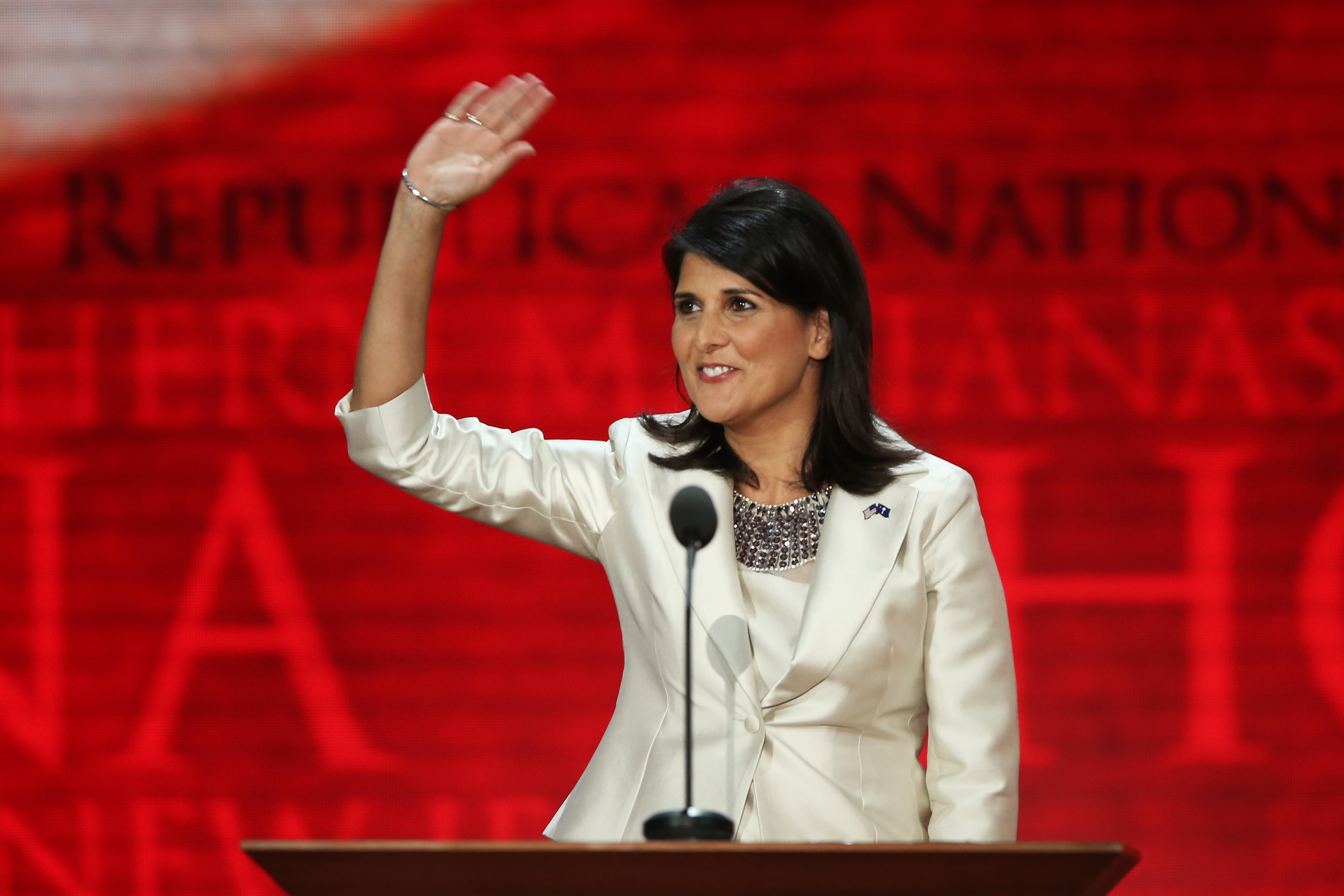 South Carolina Gov. Nikki Haley received one of the biggest cheers of the night after saying that if you need to show an identification card to get on an airplane, you should also need to show an ID to vote.