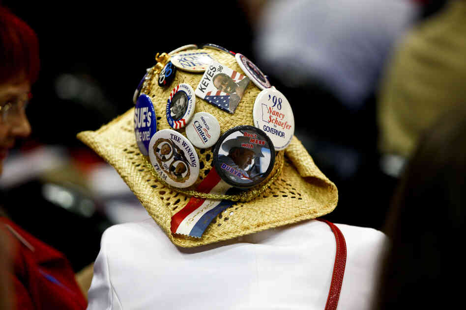 One of many button-heavy hats at the RNC.