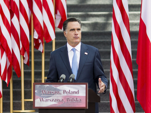 U.S. Republican presidential candidate, former Massachusetts Governor Mitt Romney speaks in the Hall of the University of Warsaw Library on July 31, 2012 in Warsaw, Poland. After visiting London, Israel, and the polish city of Gdansk, Romney traveled to Warsaw to meet with the Polish President and Polish Foreign Minister Radoslaw Sikorski.