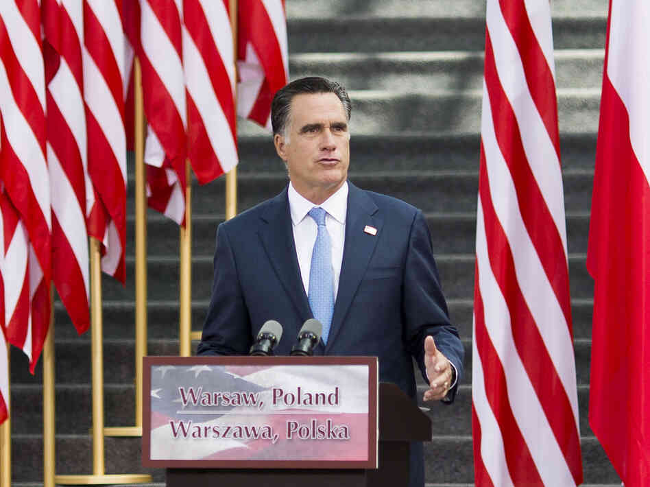 U.S. Republican presidential candidate, former Massachusetts Governor Mitt Romney speaks in the Hall of the University of Warsaw Library on July 31, 2012 in Warsaw, Poland. After visiting London, Israel, and the polish city of Gdansk, Romney traveled to Warsaw to meet with the Polish President and Polish Foreign Minister Radoslaw Sikorski.