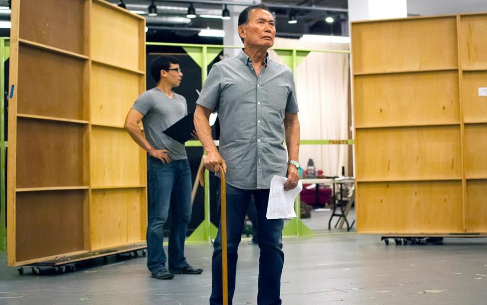 George Takei rehearses a scene from Allegiance, a new musical inspired by Takei's childhood in Japanese-American internment camps during World War II. George Takei rehearses a scene from Allegiance, a new musical inspired by Takei's childhood in Japanese-American internment camps during World War II.