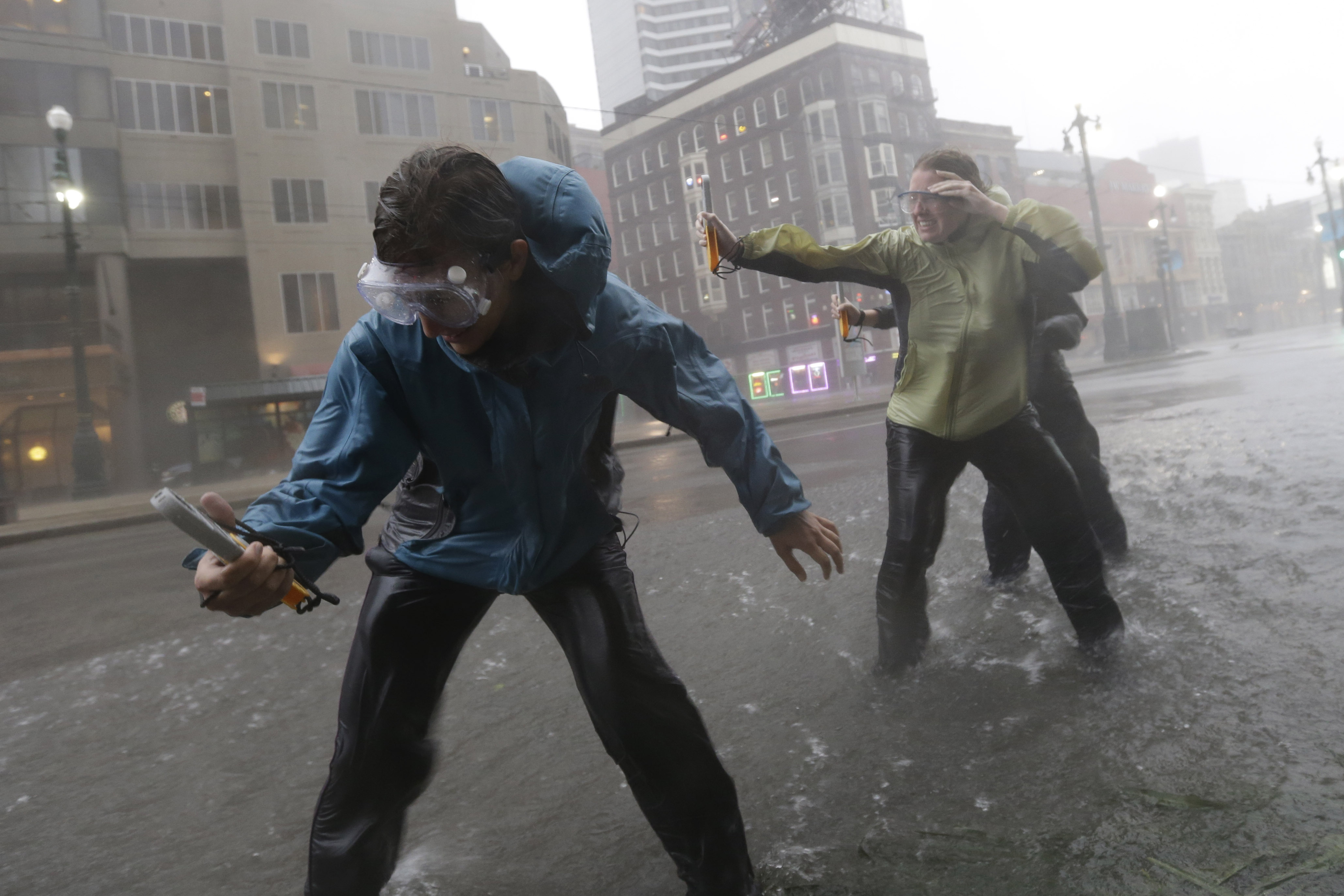 Research students from the the University of Alabama measure wind speeds as Hurricane Isaac makes landfall Tuesday in New Orleans.