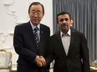 U.N. Secretary-General Ban Ki-moon (left) and Iranian President Mahmoud Ahmadinejad hold talks at the Iranian president's office in Tehran on Wednesday. U.N. Secretary-General Ban Ki-moon (left) and Iranian President Mahmoud Ahmadinejad hold talks at the Iranian president's office in Tehran on Wednesday.