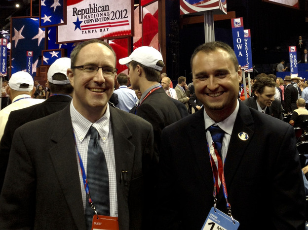 Maine delegates Ron Morrell (left) and state representative Aaron Libby. They support Ron Paul.