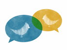 Two overlapping speech bubles with birds interacting. Two overlapping speech bubles with birds interacting.