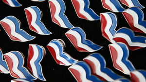 Romney campagin pins are on display for sale in the GOP gift shop at the Republican National Convention in Tampa.
