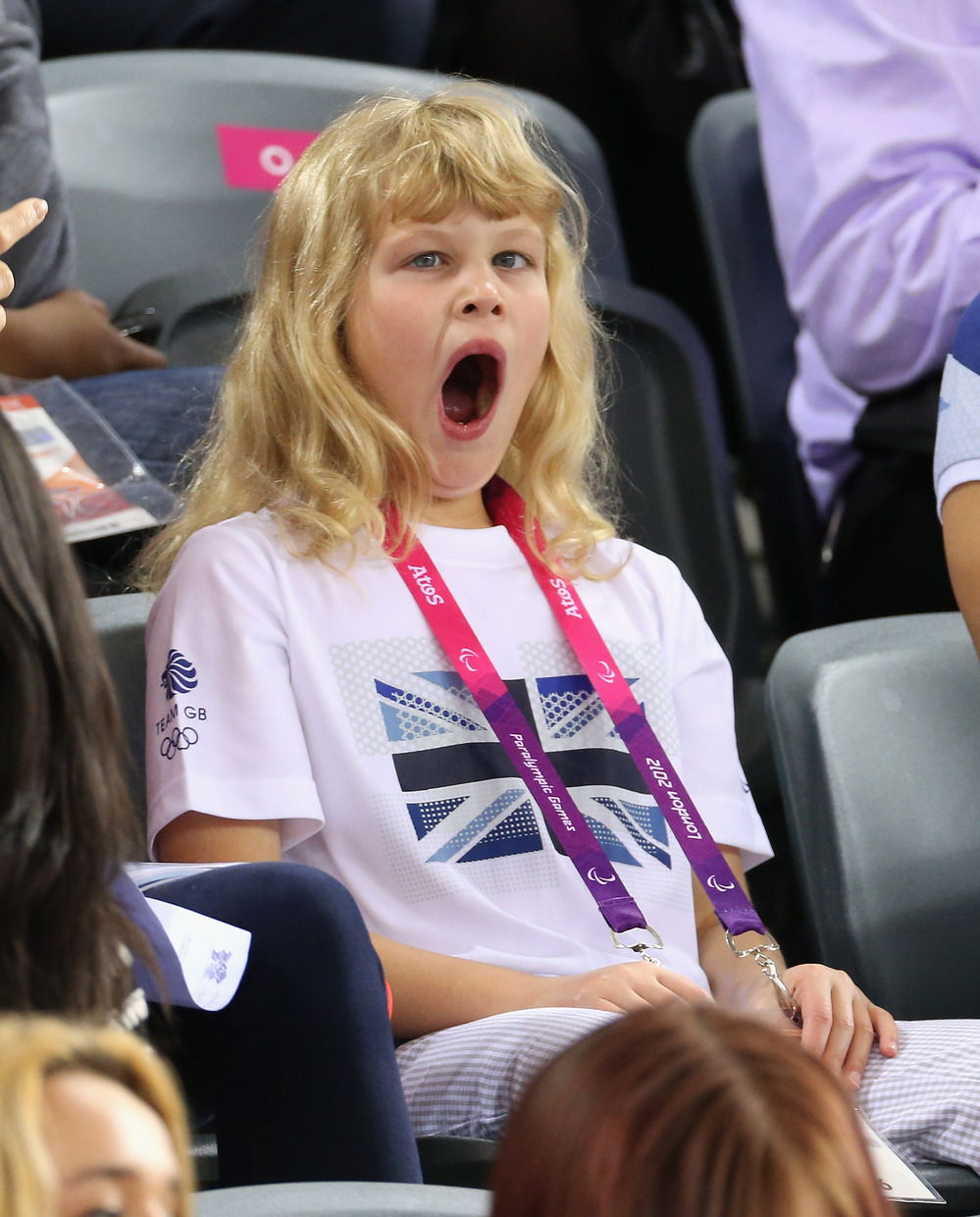 Lady Louise Windsor yawns while watching the track cycling on day 1 of the London 2012 Paralympic Games.