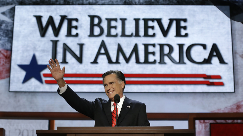 Mitt Romney accepts the Republican nomination for president at the party's convention Thursday.