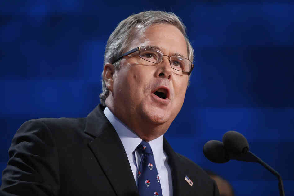 Former Florida Gov. Jeb Bush addresses the crowd. Bush focused on the education system during his speech.