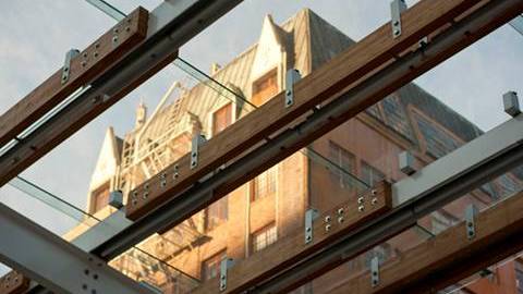 Jacob Spence says Director Park in Portland, Ore., covered by a composite glass and wood canopy, includes a cafe, a giant chess board and a large fountain that fills with children on sunny days.