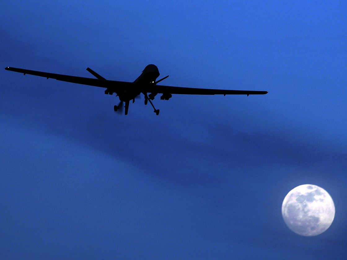 An unmanned U.S. Predator drone flies over Kandahar Air Field in Afghanistan in 2010. Apple has rejected an app that tracks U.S. drone strikes around the world.