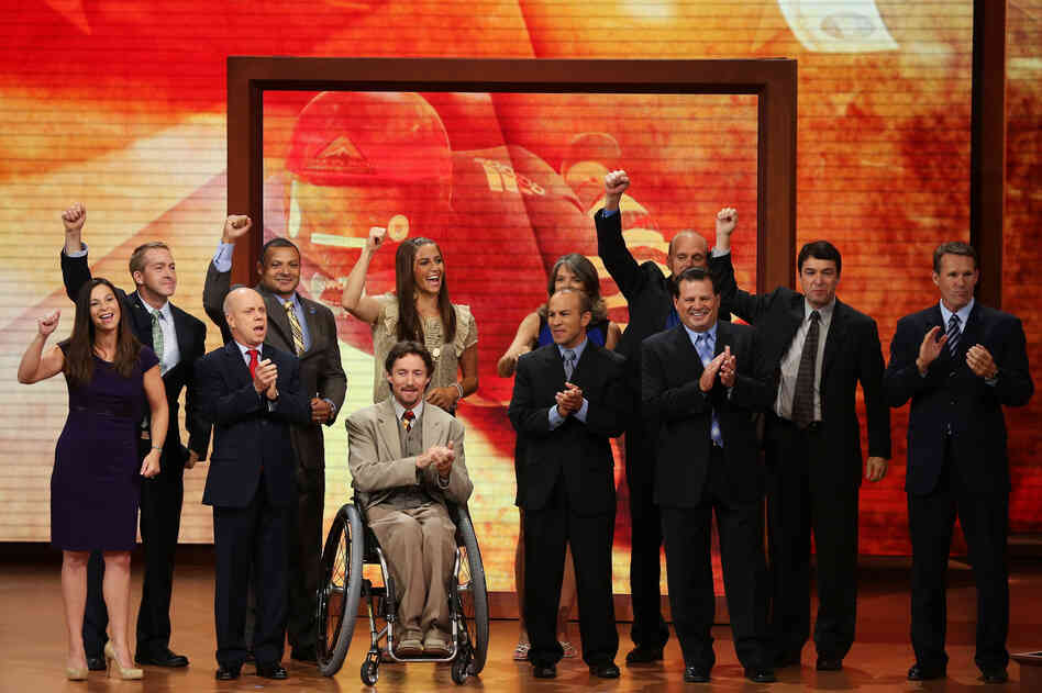 Olympic athletes are introduced during the convention. Romney was the CEO of the 2002 Salt Lake City Winter Olympics.