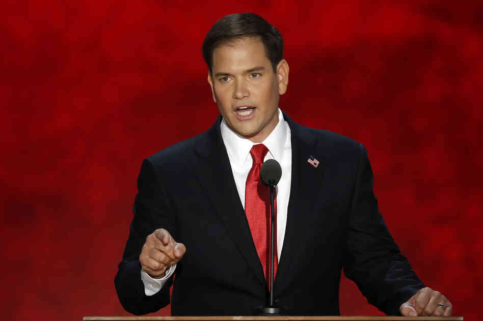 U.S. Sen. Marco Rubio, R-Fla., addresses delegates as he introduces Romney. Rubio explained the reasons why Romney is a better choice than President Obama. "Our problem with President Obama isn't that he's a bad person. ... Our problem is he's a bad president."