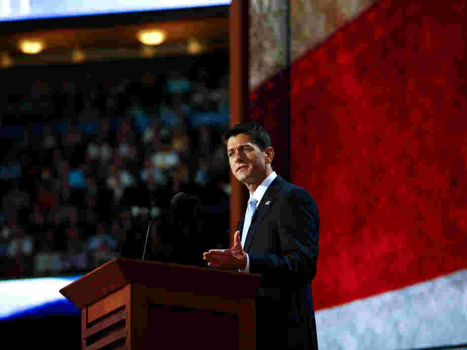 Republican vice presidential nominee Rep. Paul Ryan, R-Wis., speaks Wednesday at the Republican National Convention. Republican vice presidential nominee Rep. Paul Ryan, R-Wis., speaks Wednesday at the Republican National Convention.