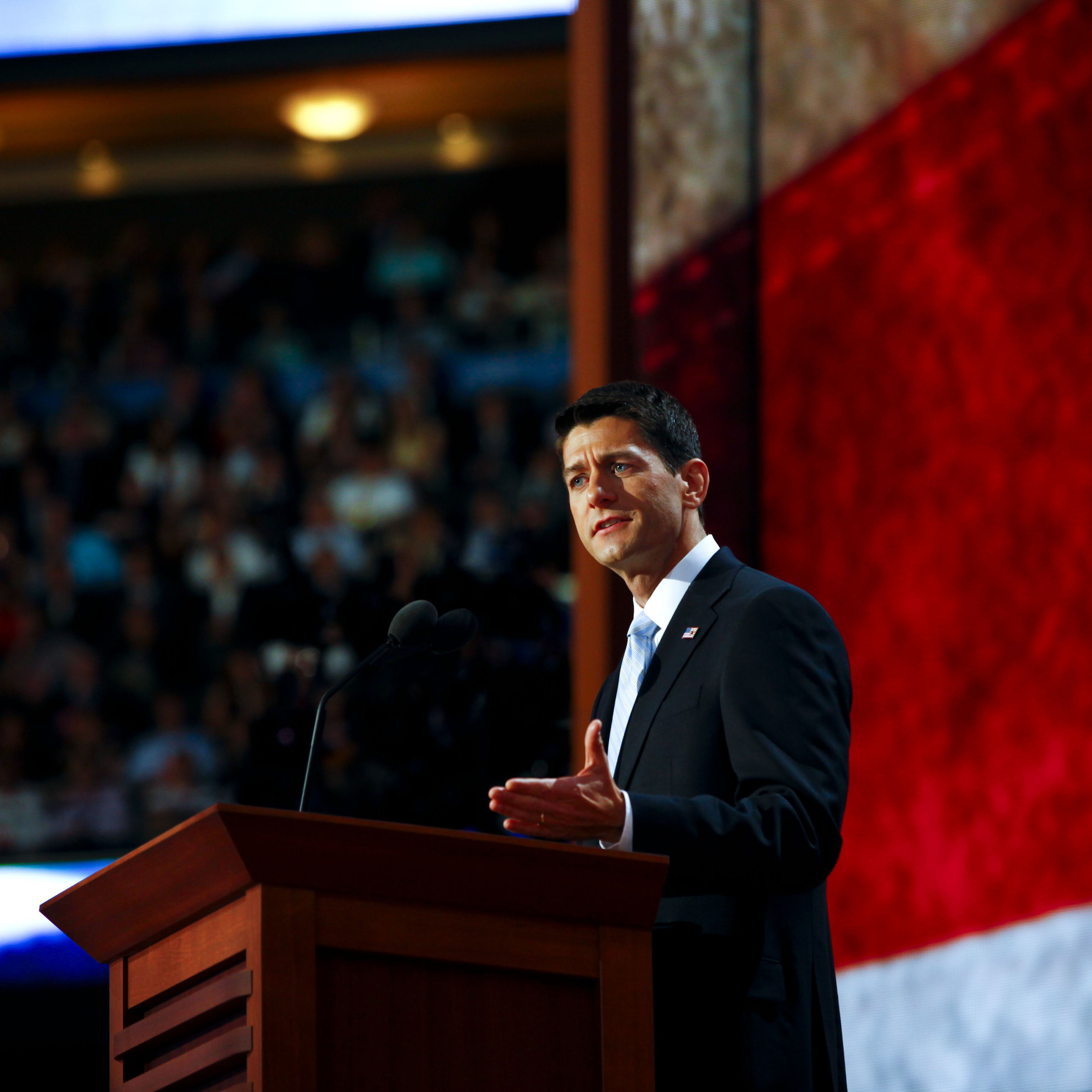 Republican vice presidential nominee Rep. Paul Ryan, R-Wis., speaks Wednesday at the Republican National Convention.
