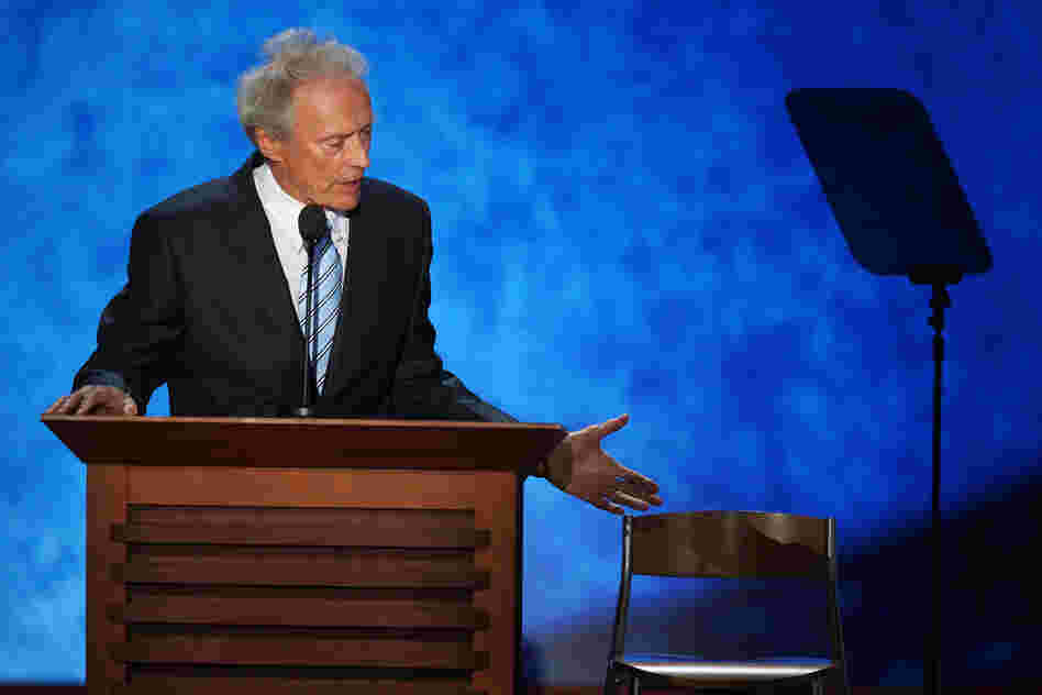 Actor Clint Eastwood speaks during the final day of the Republican National Convention at the Tampa Bay Times Forum Thursday.