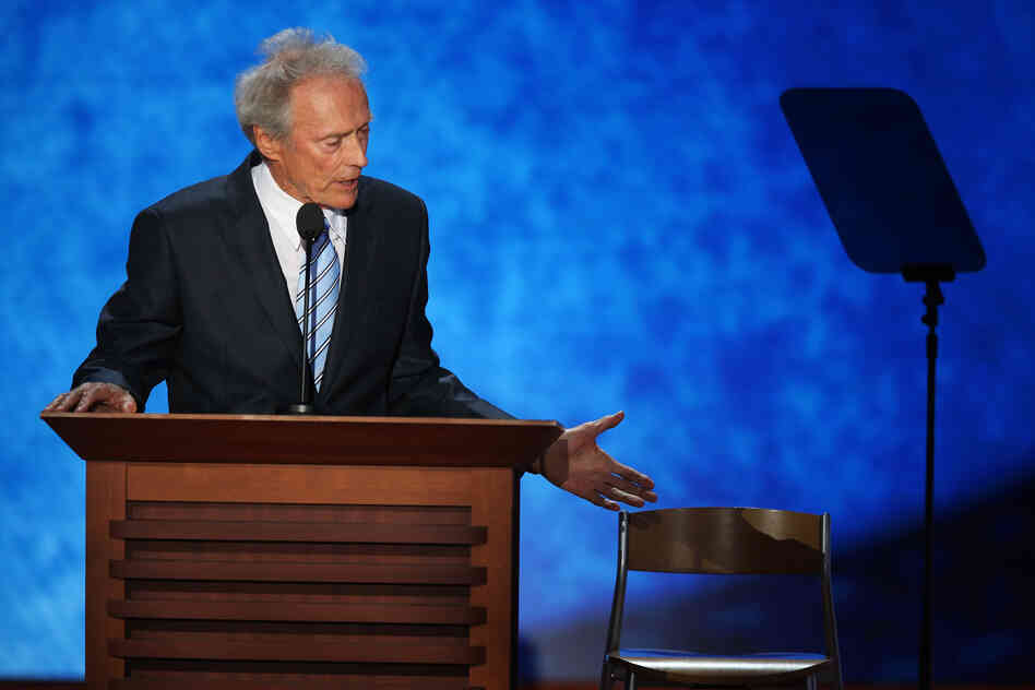 Actor Clint Eastwood speaks during the final day of the Republican National Convention at the Tampa Bay Times Forum Thursday.