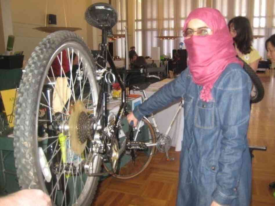 Working on bikes at a spring event.