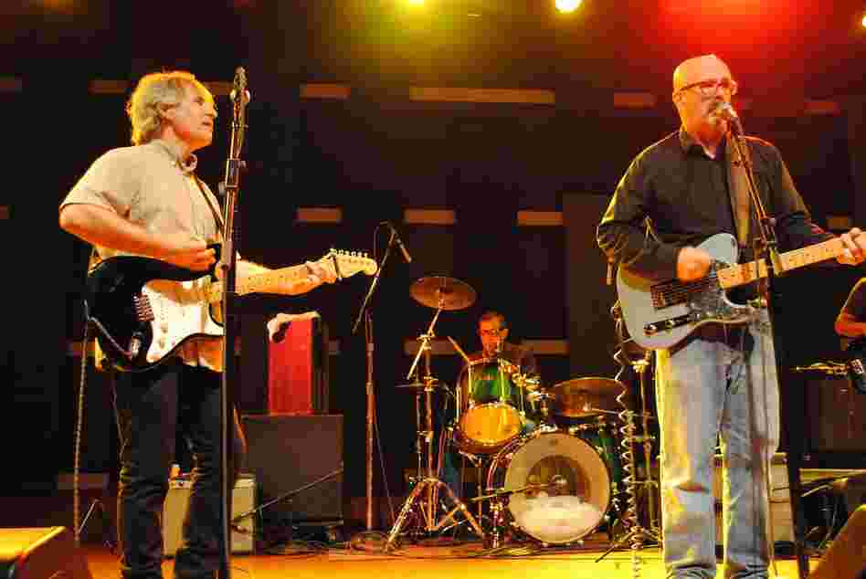 Bandleaders Chris Stamey (left) and Peter Holsapple led the dB's at World Cafe Live in Philadelphia, Penn.