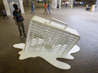 An art installation of a melting fan sits on display in a subway station Thursday, June 9, 2011, in Atlanta. An art installation of a melting fan sits on display in a subway station Thursday, June 9, 2011, in Atlanta.