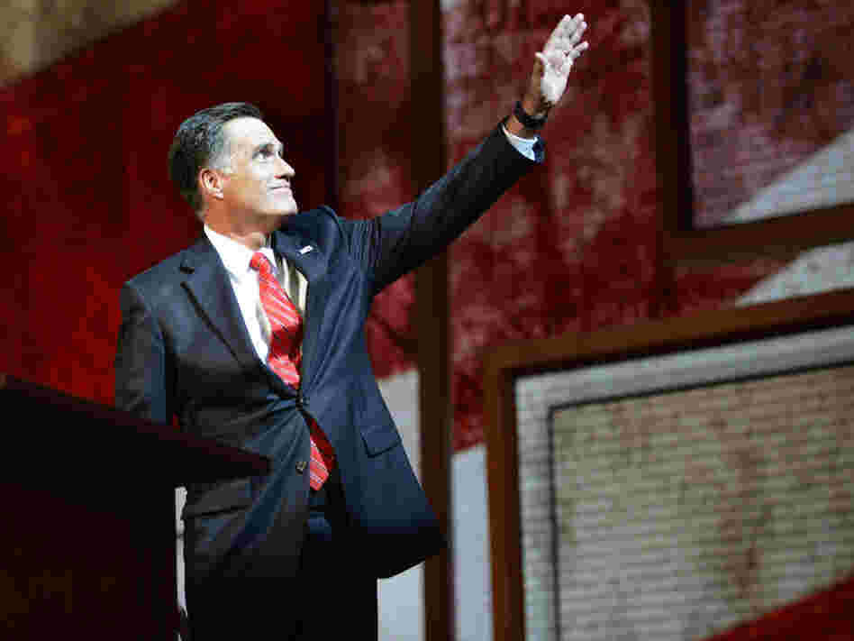 Mitt Romney waves before speaking during the final day of the 2012 Republican National Convention at the Tampa Bay Times Forum August 29, 2012 in Tampa, Florida. Romney accepted the Republican nomination to run as the party's 2012 U.S. Presidential candidate against President Barack Obama.