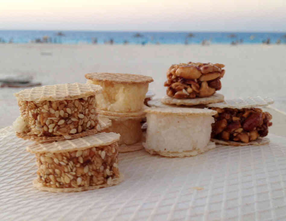 Freska are small, sweet treats — thin, crispy wafers sandwiching patties of sesame, peanuts or coconut, often held together by honey or sugar.