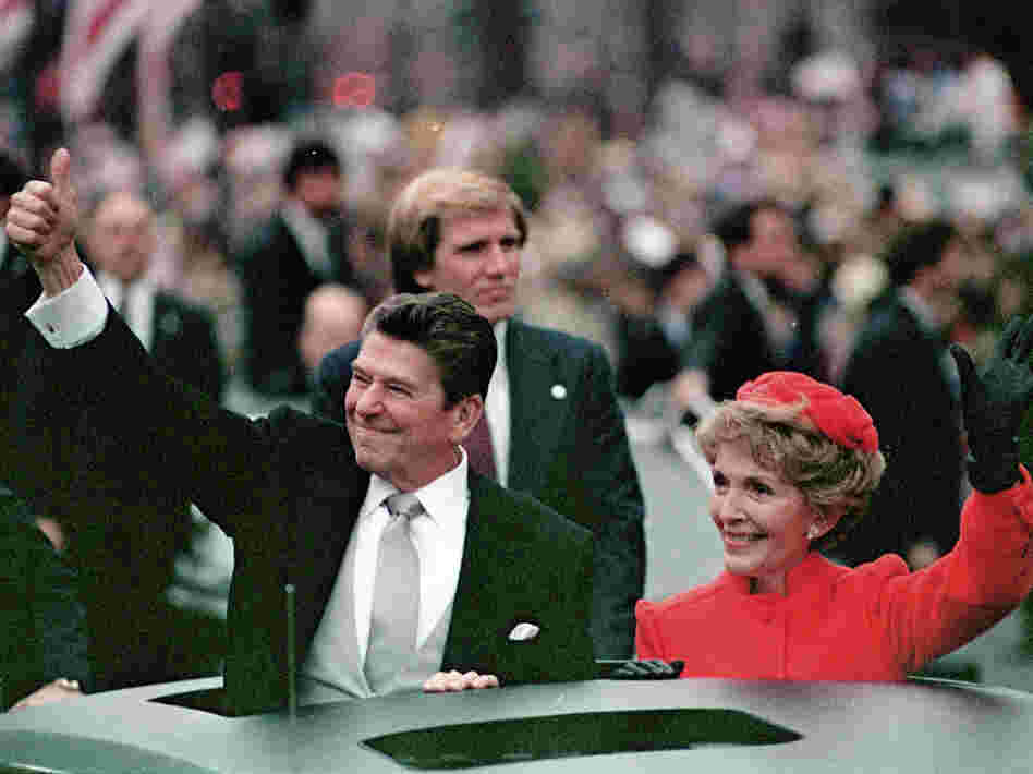 President Ronald Reagan and his wife, Nancy Reagan, in the inaugural parade in Washington, D.C., in January 1981. In his speech after being sworn in, Reagan called government "the problem."