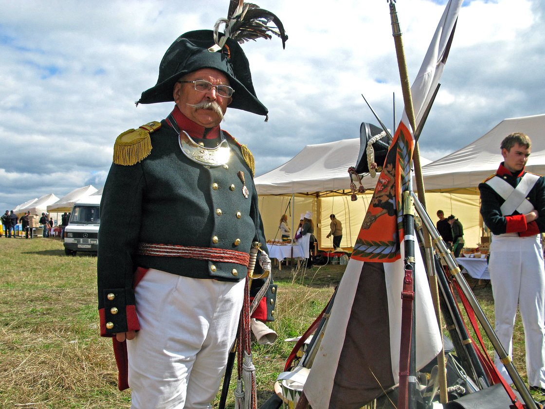 Re-enactor Viktor Penzas of Belarus represents a lieutenant colonel in the Russian army. He says the officers of the time were frequent casualties, because they were expected to lead their troops from the front.