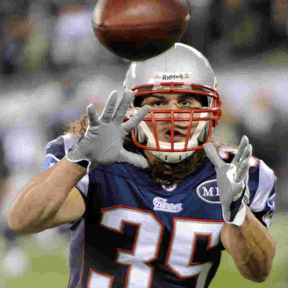 New England Patriots safety Ross Ventrone catches a pass before an an NFL game against the New York Jets and on Nov. 13, 2011, in East Rutherford, N.J.