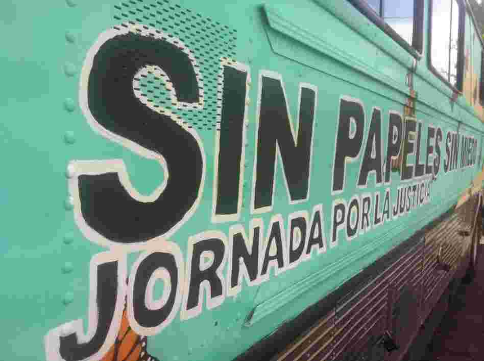 A side view of the Undocu-bus. A side view of the Undocu-bus.