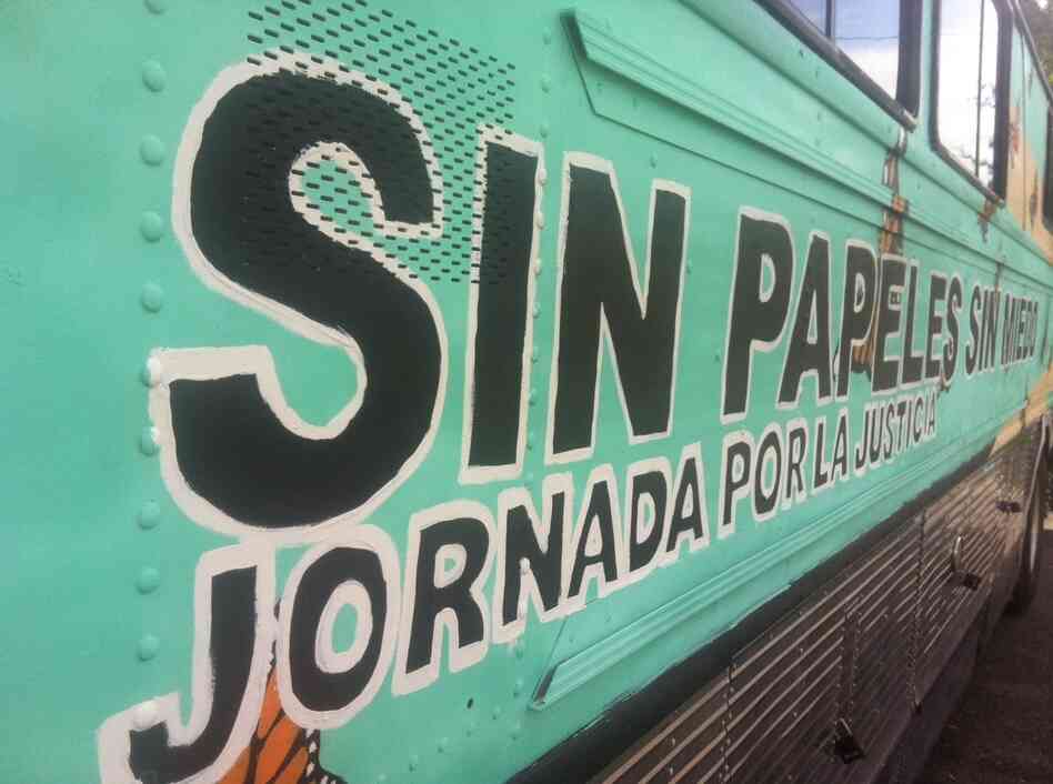 A side view of the Undocu-bus. A side view of the Undocu-bus.
