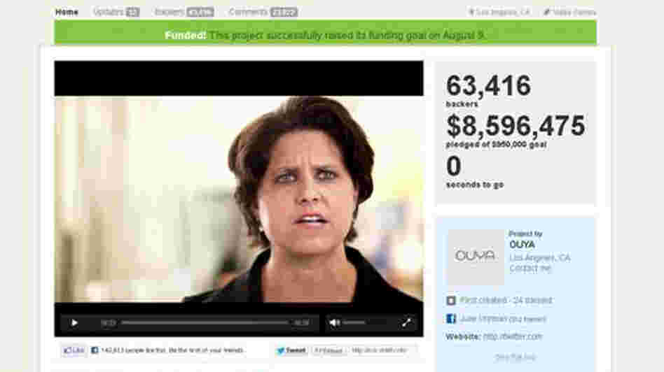 In seeking financial backers for her Ouya game console, Julie Uhrman was looking for about $1 million. The business received far more than that amount. In seeking financial backers for her Ouya game console, Julie Uhrman was looking for about $1 million. The business received far more than that amount.