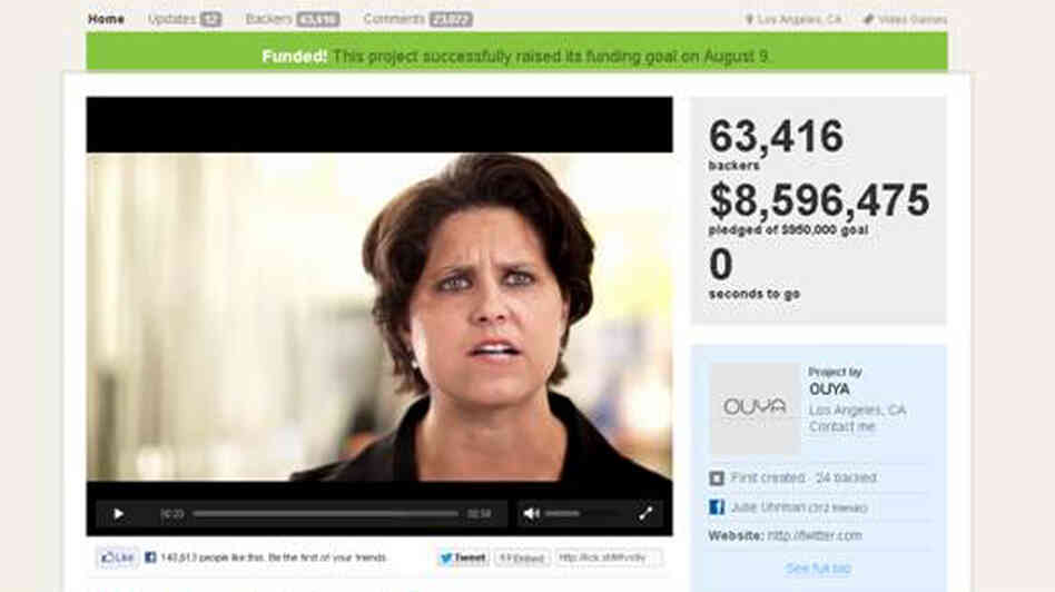 In seeking financial backers for her Ouya game console, Julie Uhrman was looking for about $1 million. The business received far more than that amount. In seeking financial backers for her Ouya game console, Julie Uhrman was looking for about $1 million. The business received far more than that amount.