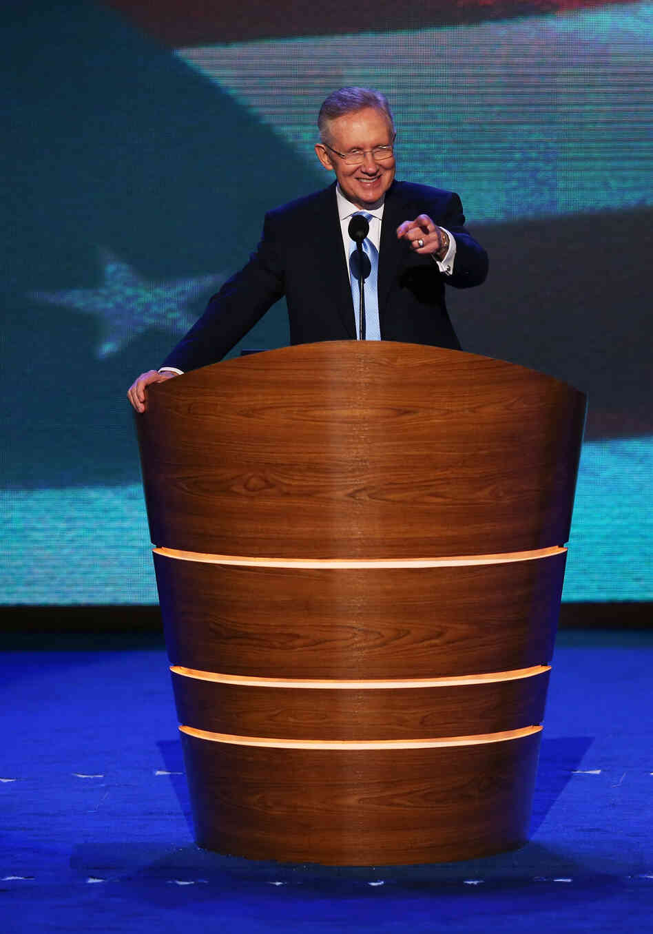 Senate Majority Leader Harry Reid, D-Nev., attends a practice session at the Democratic National Convention in Charlotte, N.C. On Tuesday, Reid also attended a gathering with other Mormon Democrats.