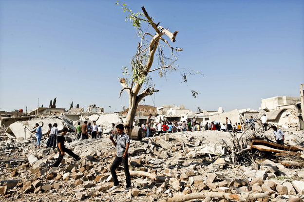 The Syrian army has been driven out of some towns in the country's northwest. But the Syrian Air Force has struck back in rebel-held places like Azaz, where at least 20 people were killed in this bombing raid on Aug. 15, according to residents.