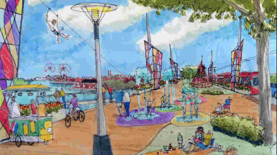 An illustration for a park proposed for Washington's old 11th Street Bridge. If realized, the park would span the Anacostia River, linking the Capitol Hill neighborhood with lower-income Anacostia. An illustration for a park proposed for Washington's old 11th Street Bridge. If realized, the park would span the Anacostia River, linking the Capitol Hill neighborhood with lower-income Anacostia.