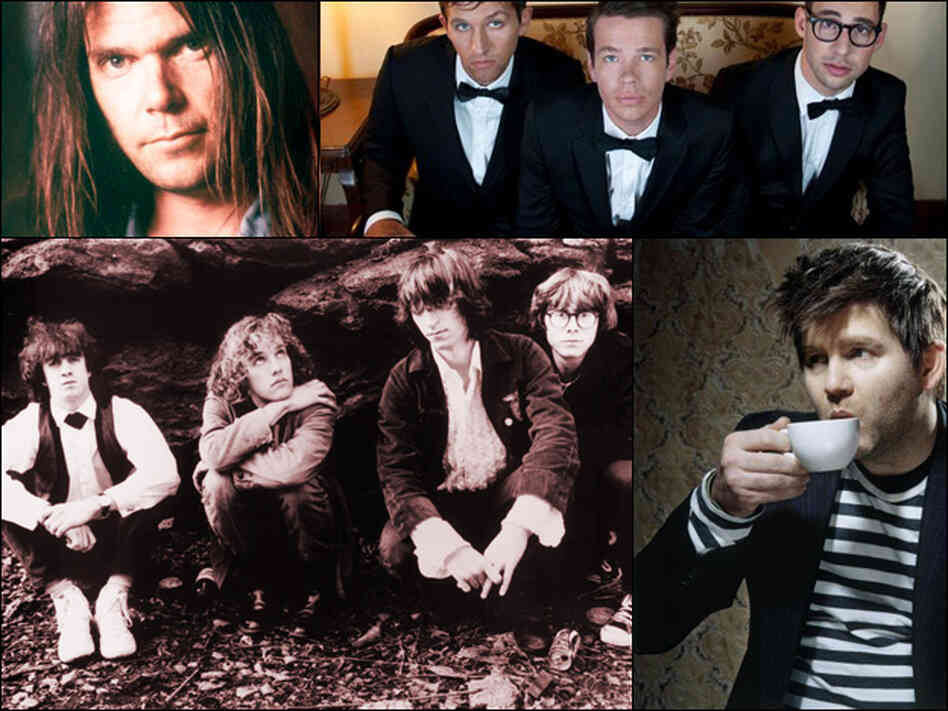 Neil Young (clockwise from upper left), fun., James Murphy of LCD Soundsystem, early era R.E.M. Neil Young (clockwise from upper left), fun., James Murphy of LCD Soundsystem, early era R.E.M.