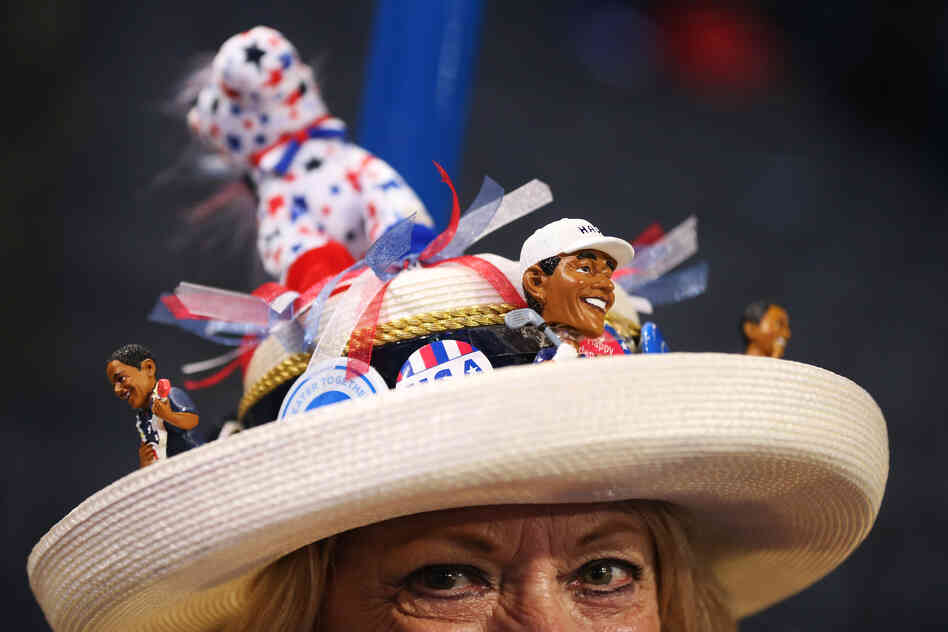 Delegate Joy A. Williams of Mississippi shows off her festive hat during the convention.