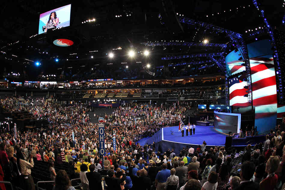 Actress Amber Riley, from the TV show Glee, sings the national anthem during the convention.