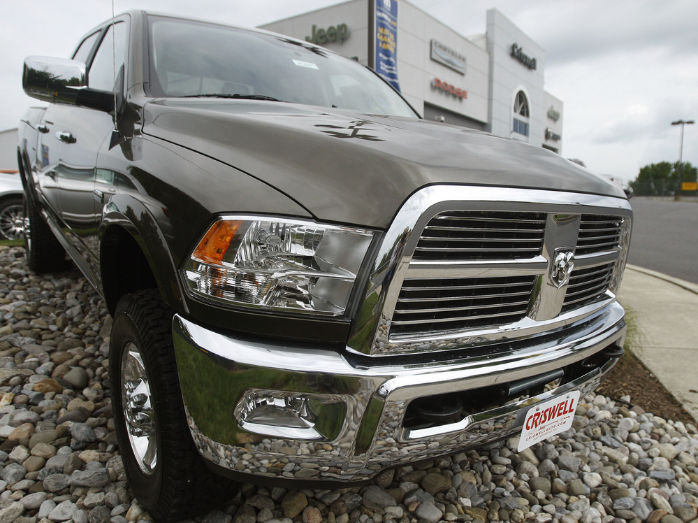 A Dodge Ram pickup on sale at Criswell Chrysler Jeep Dodge in Gaithersburg, Md.