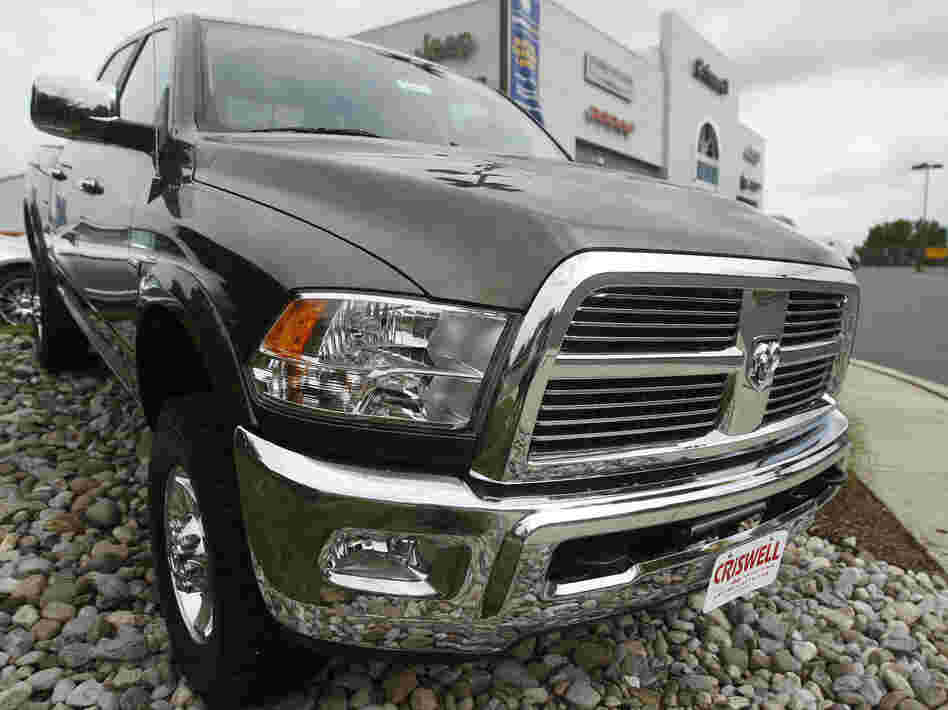 A Dodge Ram pickup on sale at Criswell Chrysler Jeep Dodge in Gaithersburg, Md.