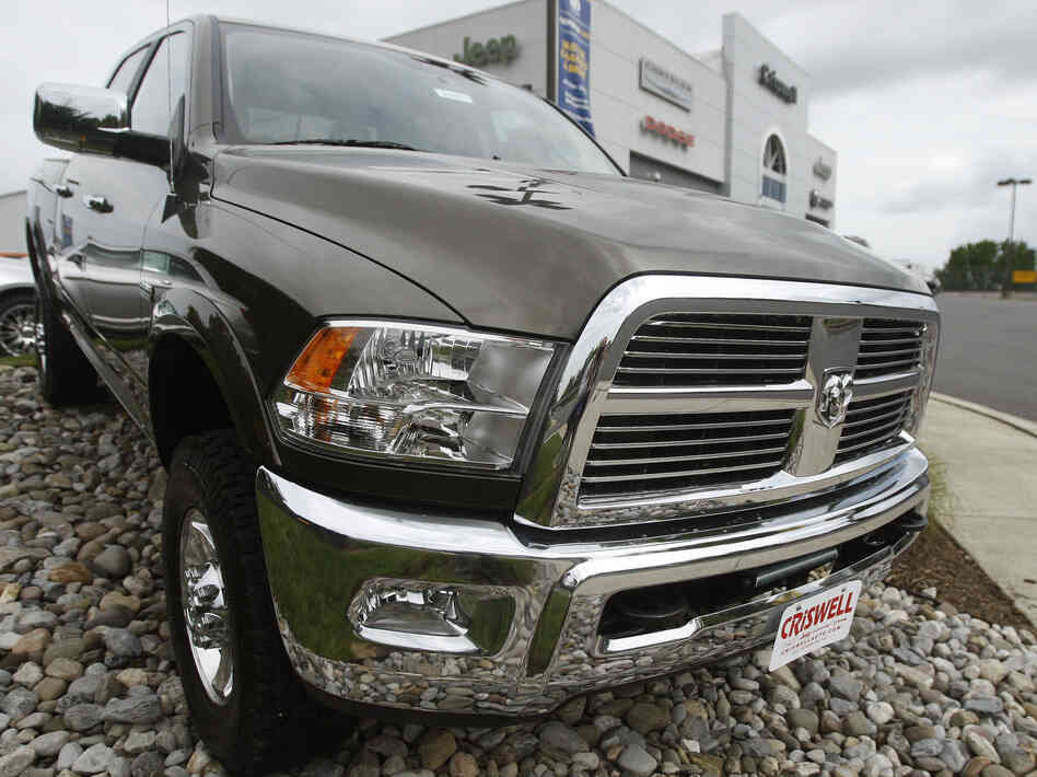 A Dodge Ram pickup on sale at Criswell Chrysler Jeep Dodge in Gaithersburg, Md.