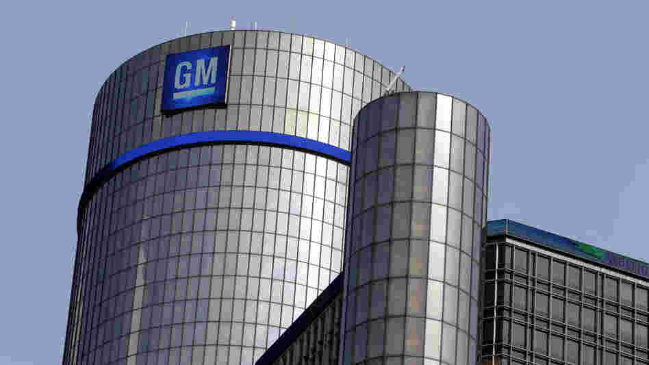 The General Motors logo is displayed atop the Renaissance Center in Detroit. The automaker, while doing much better following the government bailout, is still lagging some of its competitors.