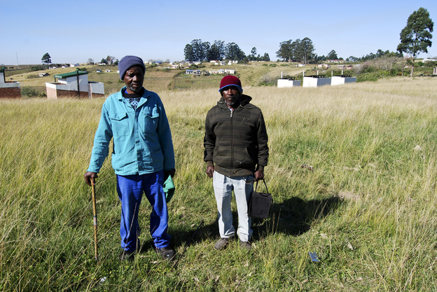 Armstrong Ngutyana (left), 55, and Dumisani Mjolwa, 65, were gold miners during the apartheid era. Both worked underground for nearly three decades. They developed lung disease and were forced to quit their jobs, but received only minimal compensation. They are now part of a class-action lawsuit against South African mining companies.