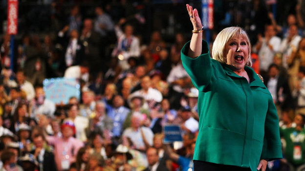 Cristina Saralegui waves at the Democratic National Convention in Charlotte, N.C., on Wednesday.