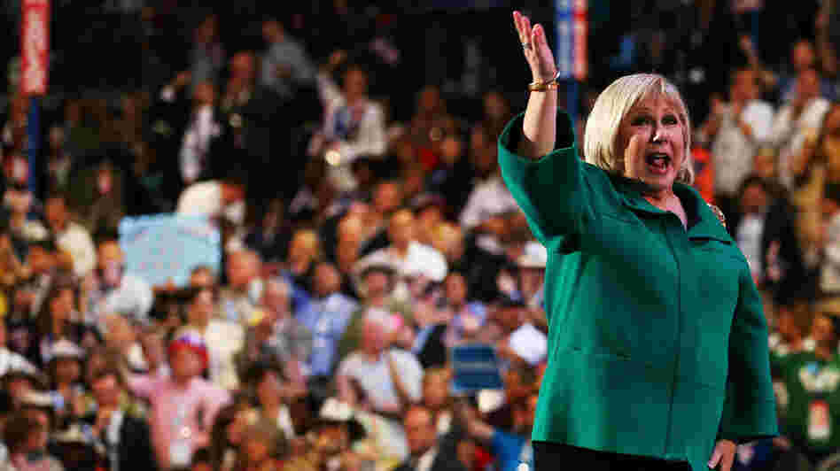 Cristina Saralegui waves at the Democratic National Convention in Charlotte, N.C., on Wednesday.