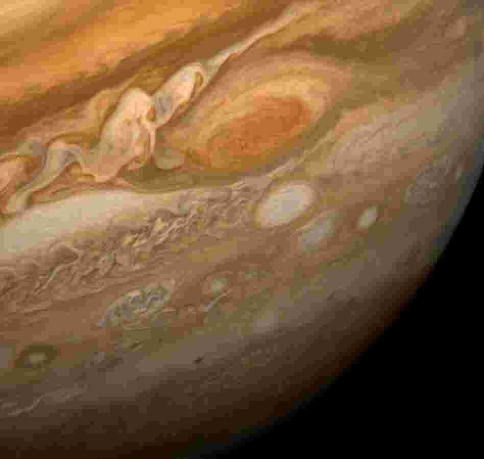 The Great Red Spot on Jupiter, seen here in an image from Voyager 1 taken on Feb. 25, 1979, is a giant, hurricane-like storm in Jupiter's atmosphere. It's been documented for at least 400 years by astronomers viewing the planet through telescopes.