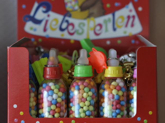 These German Liebesperlen, or "love pearls," helped researchers unravel the mysteries of how candies dissolve. Why the baby bottle packaging? Beats us.
